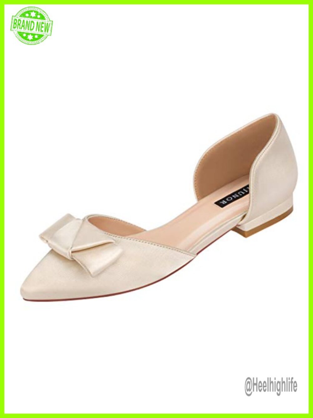 Low Heel Wedding Flats with Bow Knot D'orsay Pointy Toe Satin Shoes